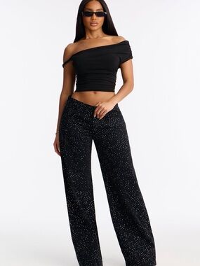 Fashion Nova Black Wide-Leg Sparkle Pants